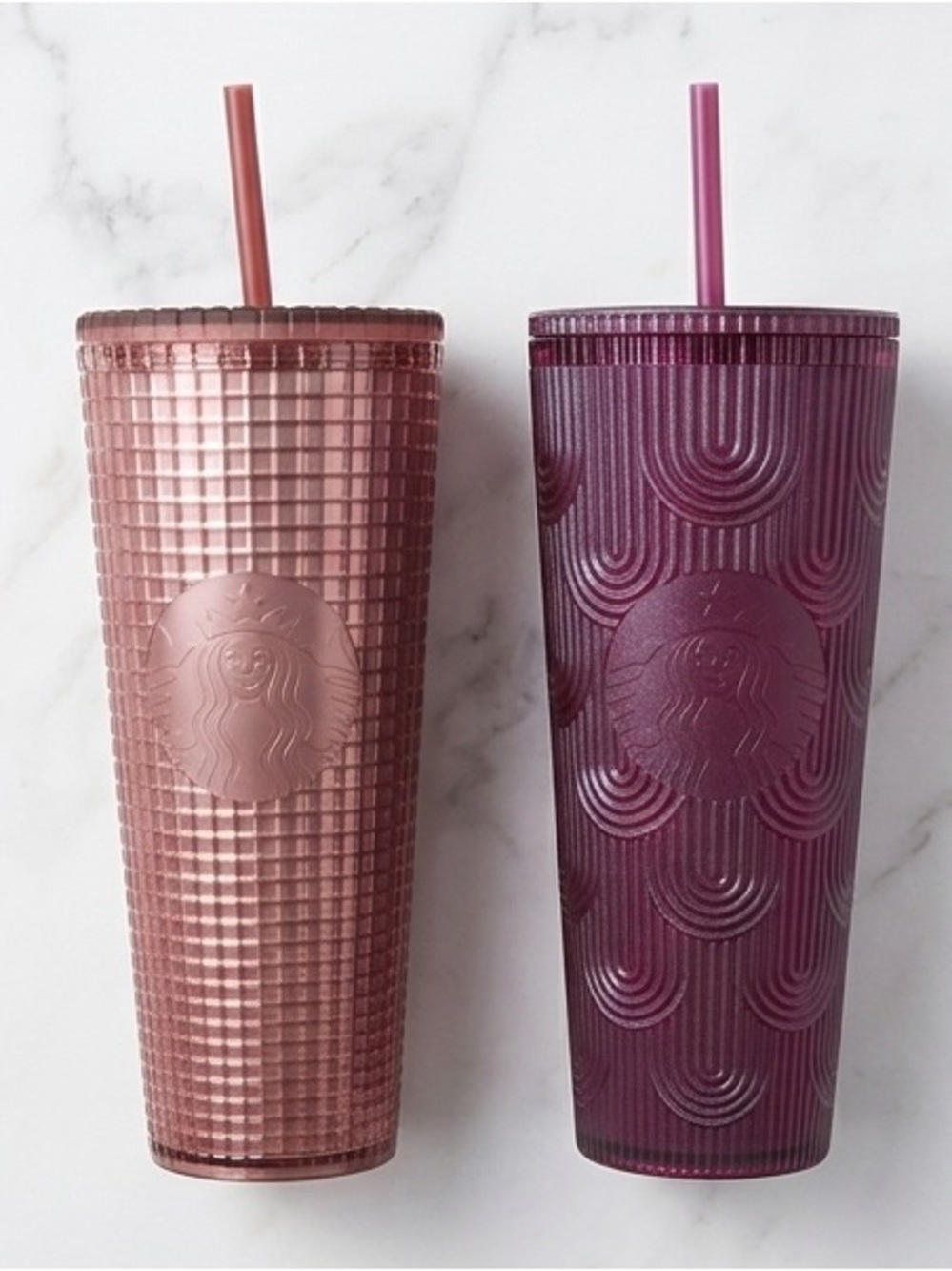 Starbucks 2024 Metallic Magenta AND 2023 Dusty Rose Pink Berry Grid Tumblers